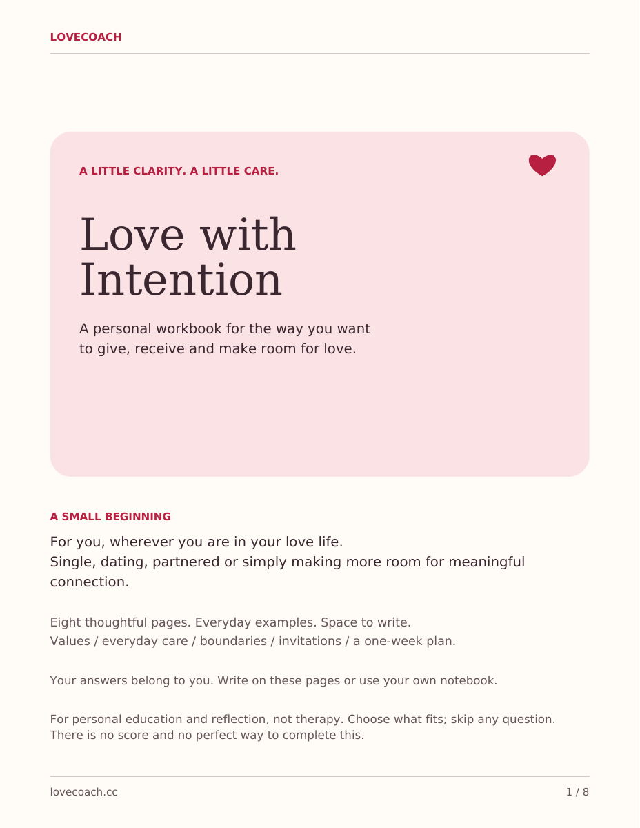 The actual cover of Love with Intention Workbook
